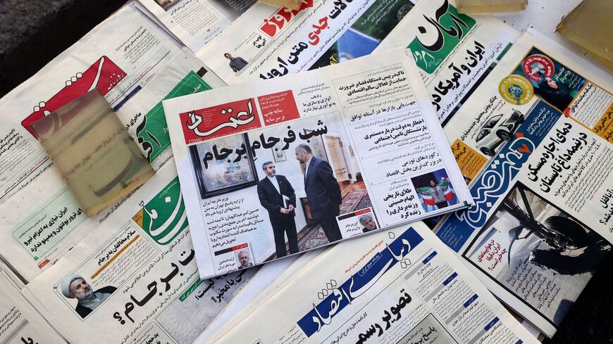 A picture shows a newspaper stall with a view of Etemad newspaper's front page bearing a title reading in Farsi "The night of the end of the JCPOA ", and cover photos of Iran's Foreign Minister Hossein Amir-Abdollahian his deputy and chief nuclear negotiator Ali Bagheri Kani, in the capital Tehran on August 16, 2022. - The European Union and United States said they were studying Iran's response to a "final" draft agreement on reviving a 2015 nuclear accord with major powers the EU presented at talks in Vien