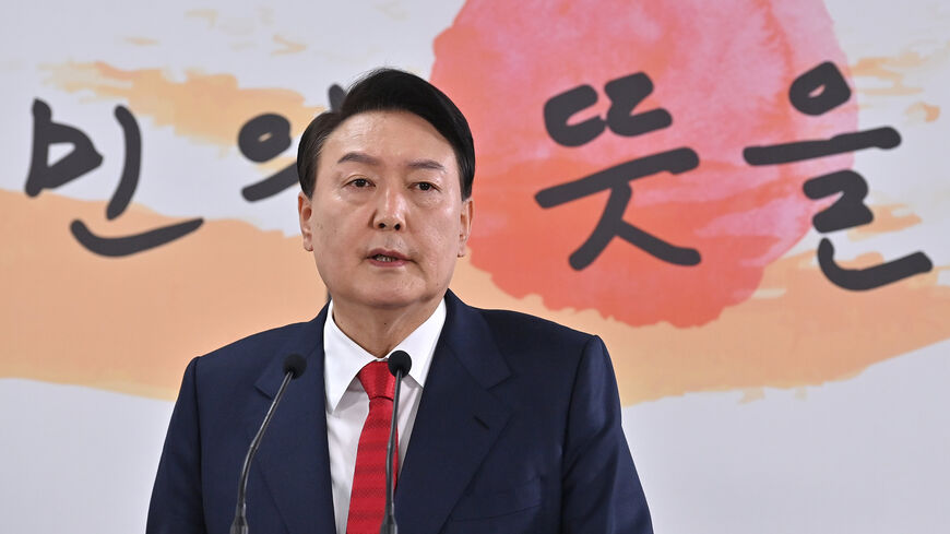 President-elect Yoon Suk-yeol speaks during a press conference, Seoul, South Korea, March 20, 2022.