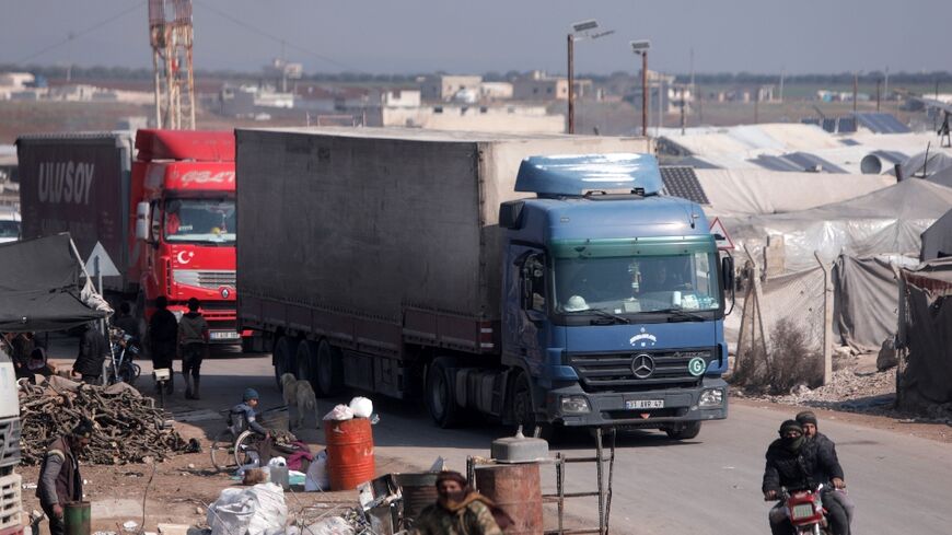 A convoy of trucks from Doctors Without Borders (MSF) carrying aid for earthquake victims arrived in Syria from Turkey via the Al-Hammam border crossing