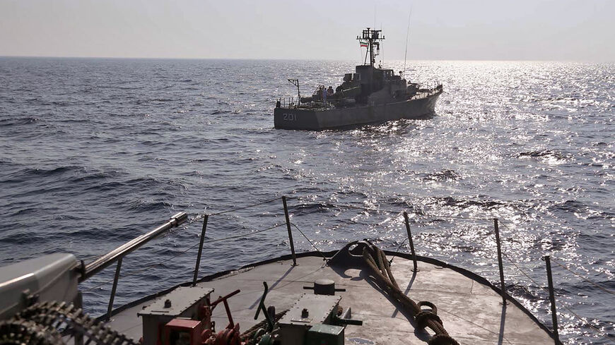 A handout picture provided by the Iranian Army official website on September 11, 2020, shows an Iranian navy warship during the second day of a military exercise in the Gulf, near the strategic strait of Hormuz in southern Iran.  (Photo by -/Iranian Army office/AFP via Getty Images)) 