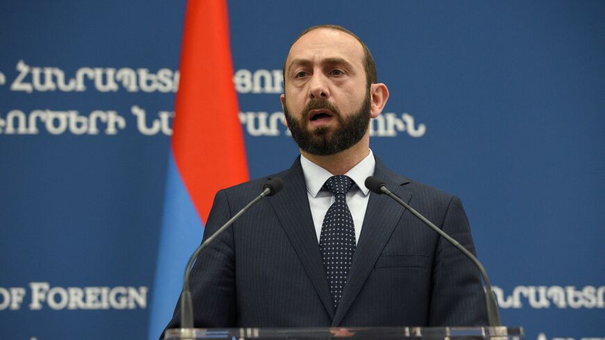 Armenian Foreign Minister Ararat Mirzoyan attends a joint press conference with his Russian counterpart following their talks in Yerevan on June 9, 2022.(Photo by KAREN MINASYAN/AFP via Getty Images)
