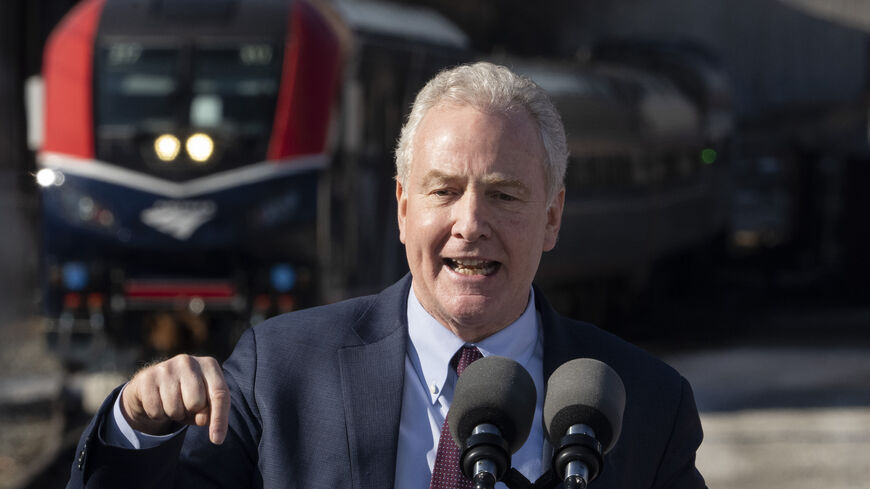 Sen. Chris Van Hollen (D-MD) made it clear that Congress will block the F-16s sale to Turkey, if Ankara doesn’t allow Finland and Sweden into NATO. Van Hollen speaking at the Baltimore and Potomac (B&P) Tunnel North Portal on January 30, 2023 in Baltimore, Maryland. (Photo by Drew Angerer/Getty Images)