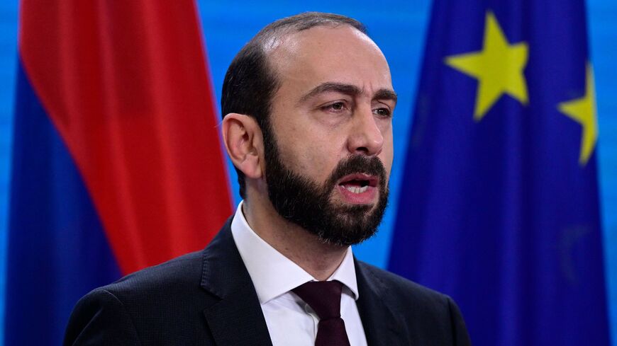 Armenia's Foreign Minister Ararat Mirzoyan delivers a joint press conference with his German counterpart at the Foreign Ministry in Berlin, on Feb.  7, 2023. 