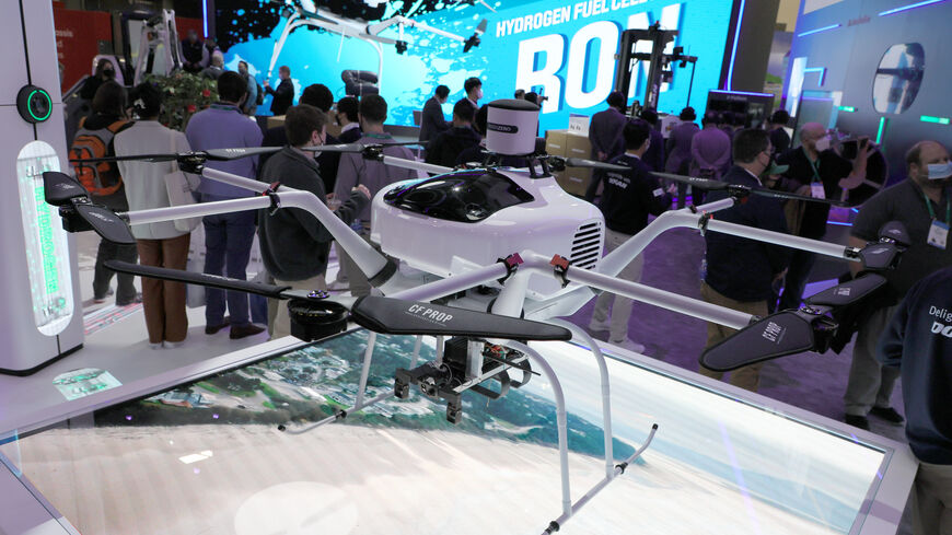 Doosan Mobility Innovation's DS30W hydrogen fuel cell drone is displayed at CES 2022 at the Las Vegas Convention Center on January 6, 2022 in Las Vegas, Nevada. 