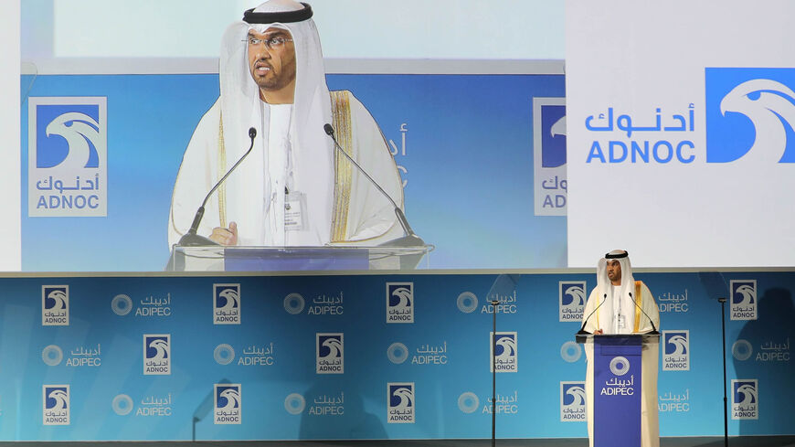UAE Minister of State and ADNOC Group CEO Sultan Ahmed Al Jaber speaks during the Abu Dhabi International Petroleum Exhibion and Conference at the Abu Dhabi National Exhibition Center, United Arab Emirates, Nov. 13, 2017.