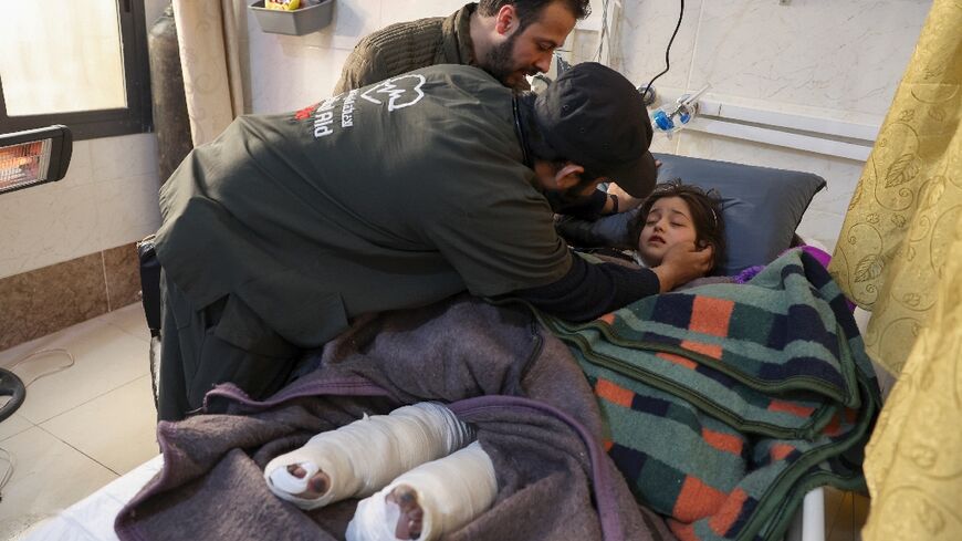 Sham pictured on a hospital bed in the rebel-held Syrian city of Idlib, on February 17, 2023