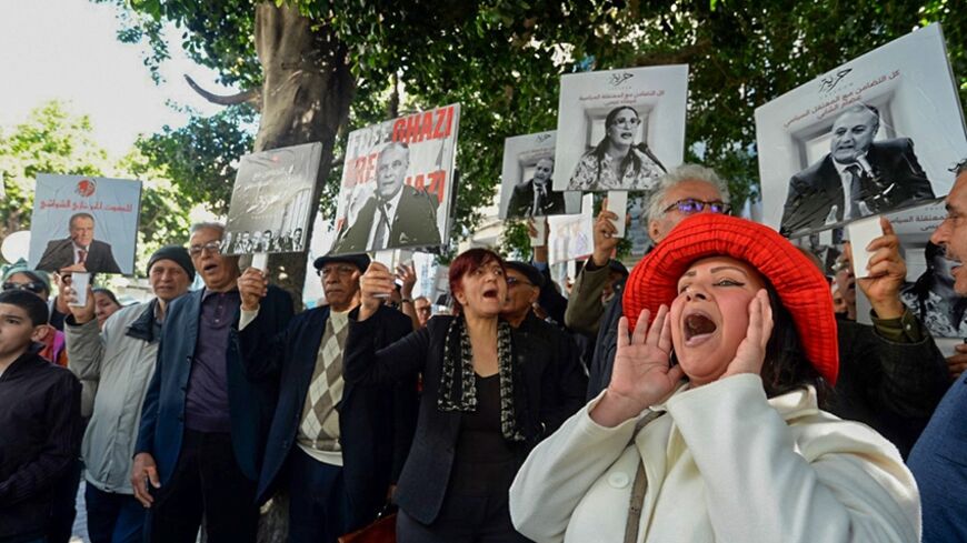 Several dozen supporters of the detainees protested outside the Tunis courthouse
