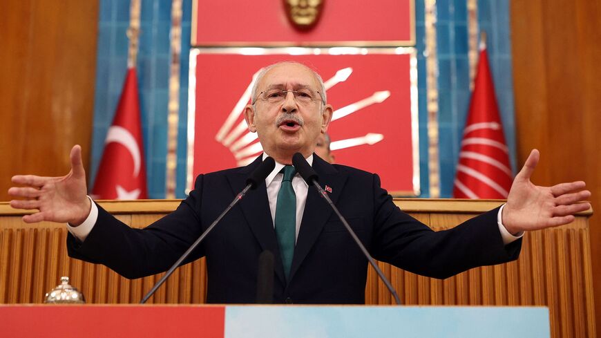 Leader of the Republican People's Party (CHP) Kemal Kilicdaroglu speaks during his party's group meeting at the Turkish Grand National Assembly in Ankara, Turkey on Jan. 10, 2023.