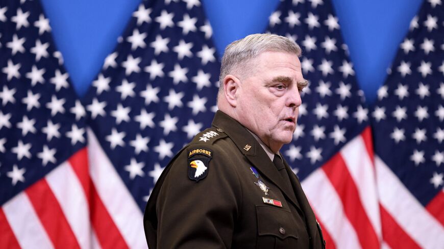 US Chairman of the Joint Chiefs of Staff, General Mark Milley arrives to hold a press conference after a meeting of the Ukraine Defense Contact Group during a two-day meeting of the alliance's Defence Ministers at the NATO Headquarters in Brussels on February 14, 2023.  (Photo by KENZO TRIBOUILLARD/AFP via Getty Images)