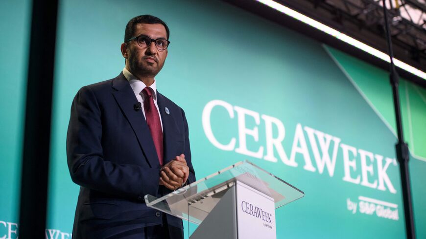 United Arab Emirates Minister of Industry and Advanced Technology Sultan Ahmed al-Jaber speaks during CERAWeek by S&P Global in Houston, Texas on March 6, 2023. (Photo by MARK FELIX/AFP via Getty Images)