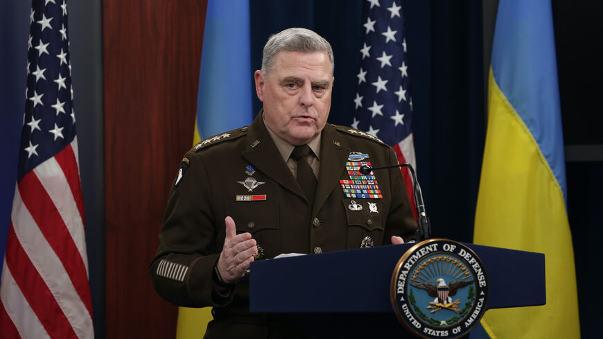 Chairman of the Joint Chiefs of Staff Gen. Mark Milley speaks during a press briefing after a virtual Ukraine Defense Contact Group meeting at the Pentagon on Nov. 16, 2022 in Arlington, Virginia. 