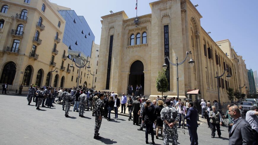 Lebanese security forces stand guard outside the parliament building in downtown Beirut as members of parliament gather to elect the new Lebanese president on April 23, 2014. Lebanon's parliament failed to elect a new president, with no candidate securing the two-thirds of the vote needed to win and many lawmakers leaving their ballots blank. AFP PHOTO/JOSEPH EID (Photo credit should read JOSEPH EID/AFP via Getty Images)