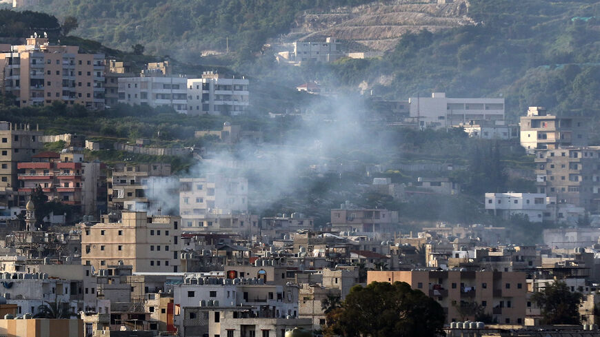 Smoke rises during clashes between an extremist group and the Palestinian security forces in Ain al-Hilweh camp, near the southern coastal city of Sidon, Lebanon, April 8, 2017.