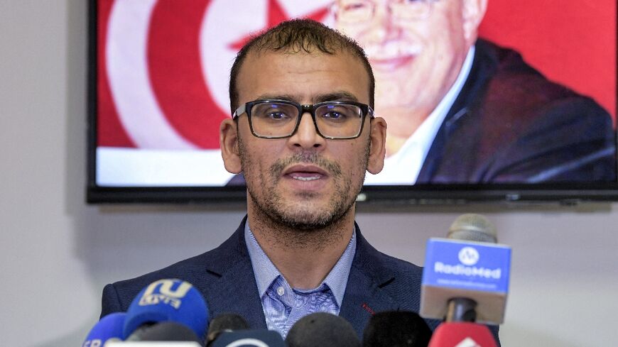 The spokesman of Tunisia's Islamist-leaning Ennahdha party, Abdelfattah Taghouti, seen here condemning the December 2021 arrest of the party's vice-president Noureddine Bhiri, has himself been detained, his party says