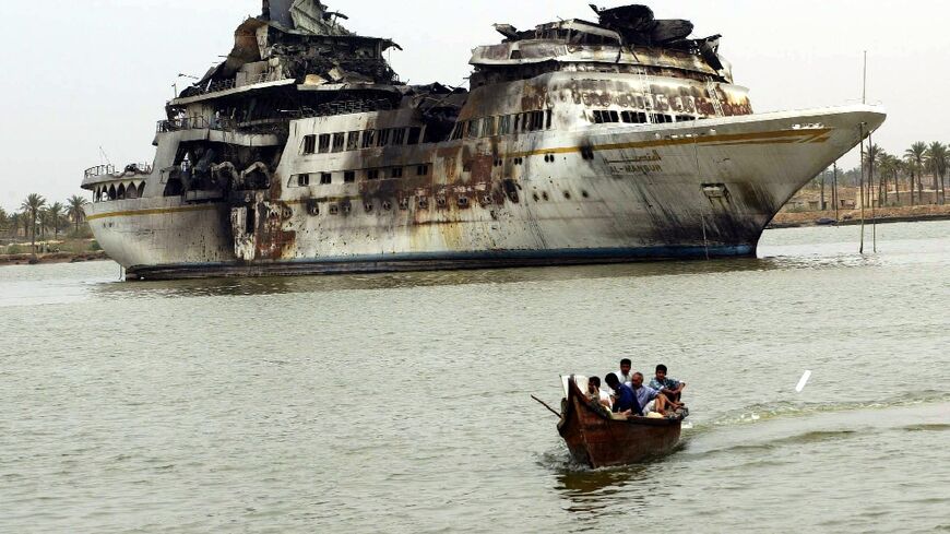 This file photo from April 10, 2003 shows former Iraqi dictator Saddam Hussein's luxury yacht the Al-Mansur after it was bombed during the US-led invasion of Iraq 