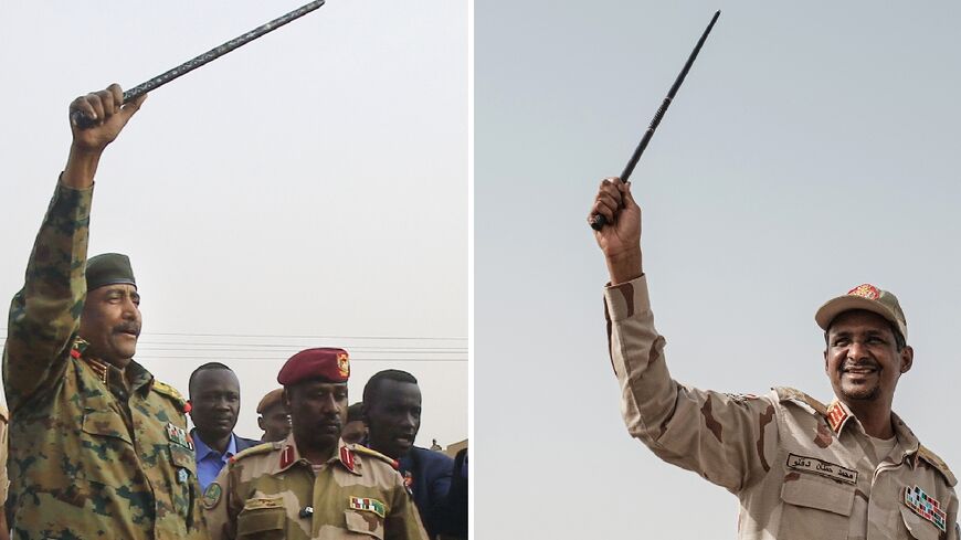 This file picture composite shows General Abdel Fattah al-Burhan (L), in Khartoum's twin city of Omdurman on June 29, 2019 and Sudanese paramilitary commander Mohamed Hamdan Daglo in Khartoum on June 18, 2019