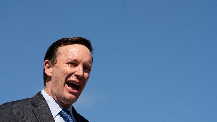 US Senator Chris Murphy speaks during a news conference on gun violence legislation outside the US Capitol on March 22, 2023