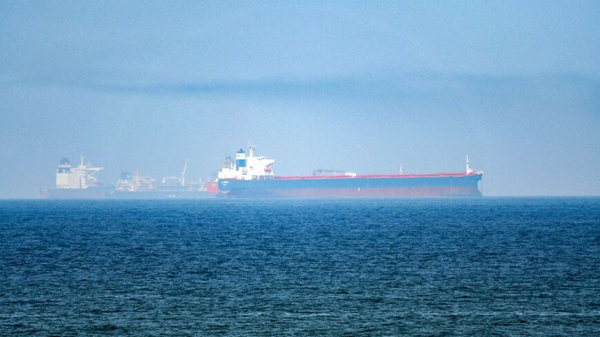 This picture taken on June 15, 2019, shows tanker ships in the waters of the Gulf of Oman