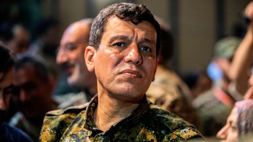 Mazloum Abdi (Kobani), commander-in-chief of the Syrian Democratic Forces (SDF), attends a meeting with other commanders and representatives of the US-led coalition fighting the Islamic State (IS) group, in the northwestern Syrian city of Hasakah, in the province of the same name, on Aug. 24, 2019.  