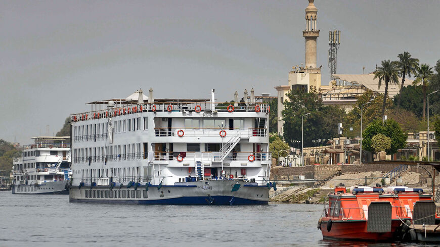 Cruise ship A Sara is moored on the Nile River, where 45 suspected COVID-19 cases were detected and evacuated two days prior, Luxor, Egypt, March 9, 2020.