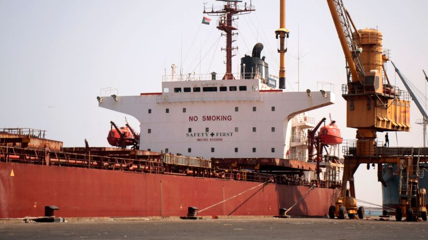 A picture shows a view of the SEA EAGLE, a vessel that reportedly left Ukraine with a cargo of wheat, anchored in Port Sudan on the Red Sea coast, on Sept. 9, 2022. 
