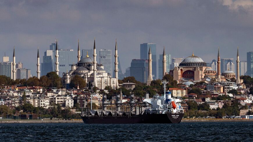 The Barbados-flagged ship"Nord Vind" coming from Ukraine loaded with grain is anchored for inspection in Istanbul, on Oct. 11, 2022.