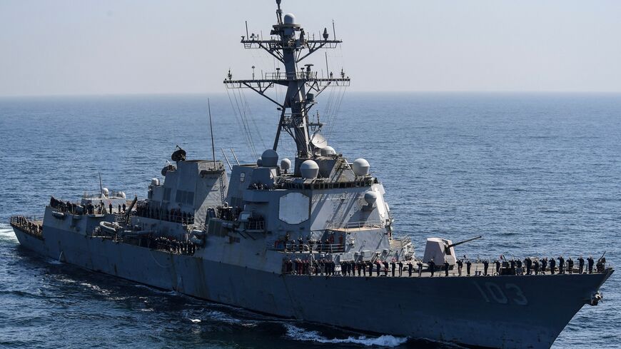 US Naval Ship USS Truxtun takes part in the multinational naval exercise 'AMAN-23' in the Arabian Sea near Pakistan's port city of Karachi on February 13, 2023, as more than 50 countries participating with ships and observers. (Photo by Asif HASSAN / AFP) (Photo by ASIF HASSAN/AFP via Getty Images)