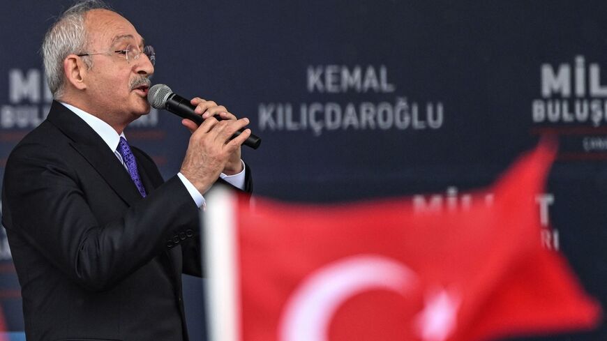 Turkey's Republican People's Party (CHP) Chairman and Presidential candidate Kemal Kilicdaroglu speaks during a rally in Canakkale, western Turkey, on April 11, 2023. 