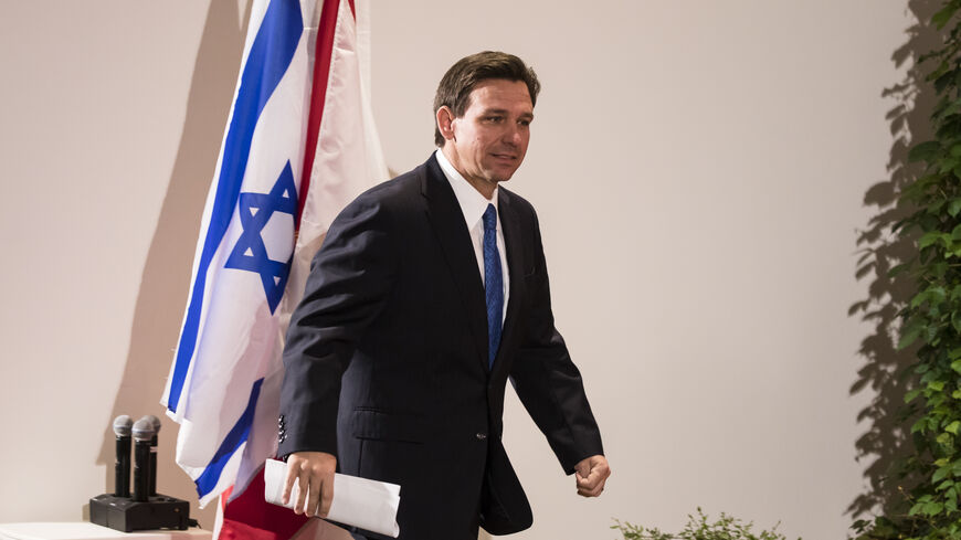 Florida Gov. Ron DeSantis attends a press conference at the Museum of Tolerance on April 27, 2023 in Jerusalem, Israel. Ron DeSantis, the Republican governor of Florida and an anticipated US presidential candidate, has been visiting several countries as part of a trade delegation. (Photo by Amir Levy/Getty Images)
