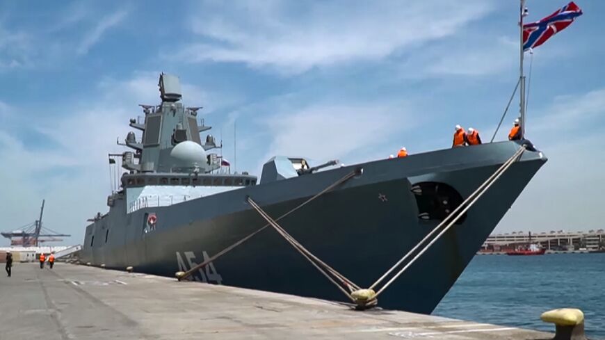 The frigate Admiral Gorshkov lies in dock in Jeddah in the first port call in Saudi Arabia by the Russian navy in a decade