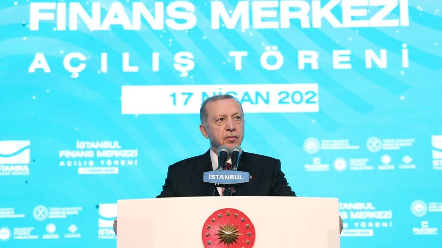 President Recep Tayyip Erdoğan attends the opening ceremony of the Istanbul Financial Center, on April 17, 2023, in Istanbul.