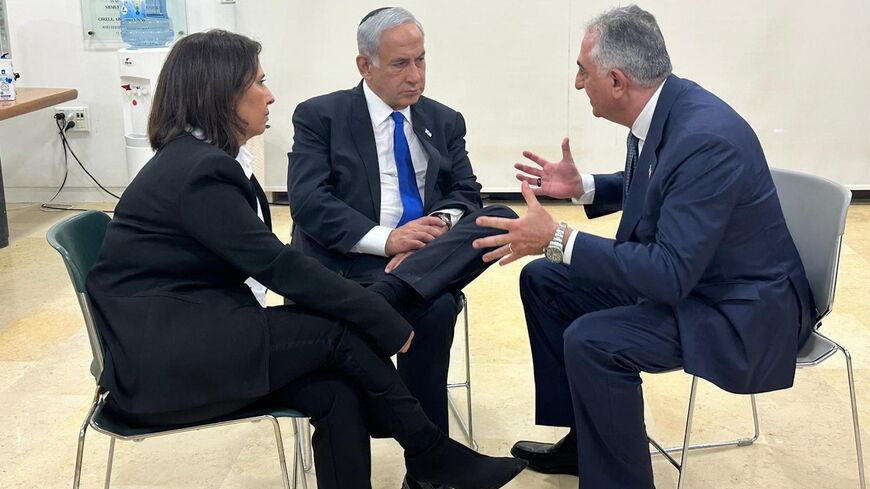 Israel Prime Minister Benjamin Netanyahu and Intelligence Minister Gila Gamliel meet with Reza Pahlavi, son of late Iranian Shah, Jerusalem, April 17 2023.