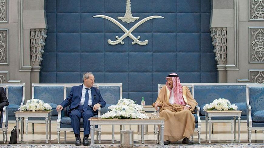 Syrian Foreign Minister Faisal Mekdad meets with his Saudi counterpart in Riyadh, on April 12, 2023. 