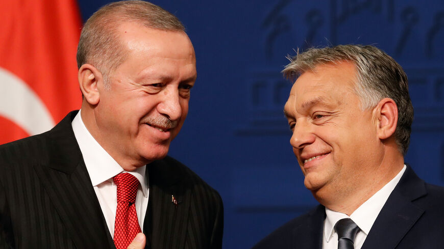 Turkish President Recep Tayyip Erdogan (L) poses with Hungarian Prime minister Viktor Orbán after they met for discussions on Syria and migration on Nov. 7, 2019 in Budapest, Hungary.