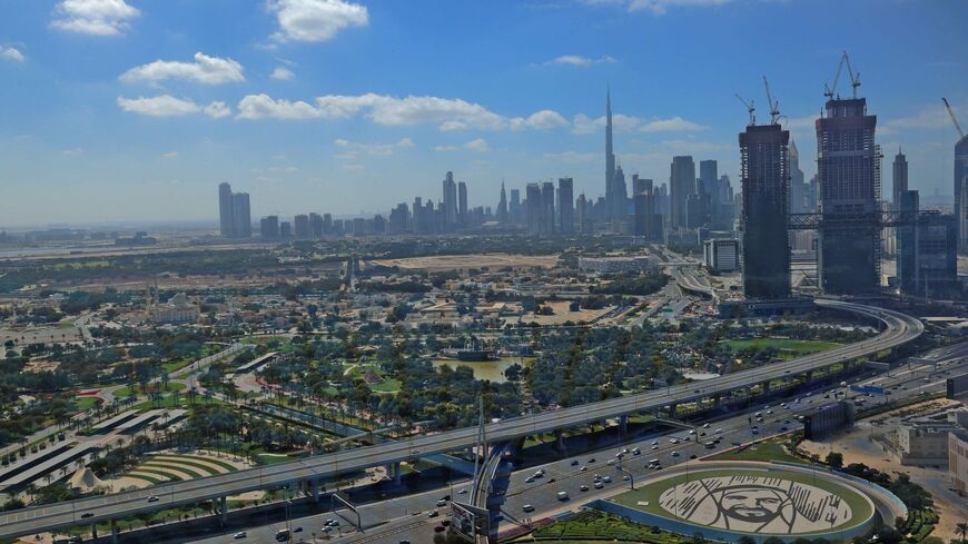 This picture taken on on Feb. 1, 2021 shows a view of the downtown Dubai skyline, with Burj Khalifa, as seen from the Dubai Frame vantage point.