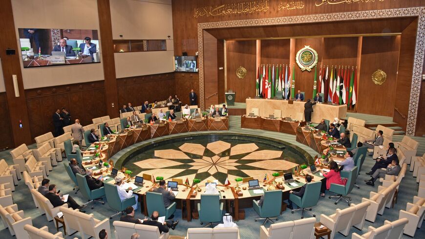 Arab League ambassadors gather for an emergency meeting in Cairo on April 5, 2023, 