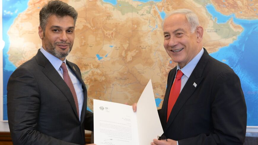 Prime Minister Benjamin Netanyahu receives Emirati ambassador to Israel Mohamed Al Khaja, Jerusalem, May 22 2023   Credit: Amos Ben-Gershom/GPO