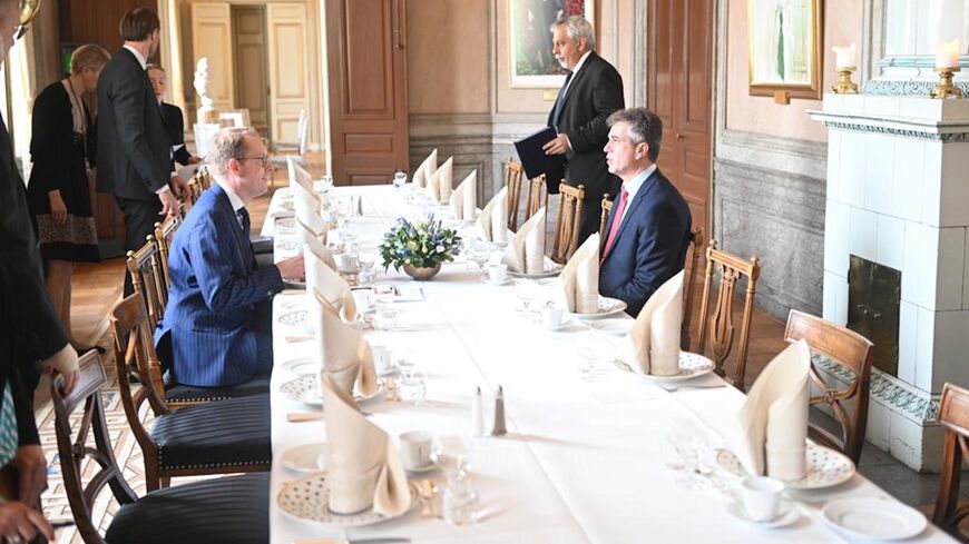 Israel's Foreign Minister Eli Cohen meets with Sweden's Foreign Minister Tobias Billstrom in Stockhold, May 15, 2023.
