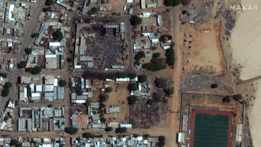 A satellite photo shows the burned-out market area of El Geneina in Sudan's West Darfur state