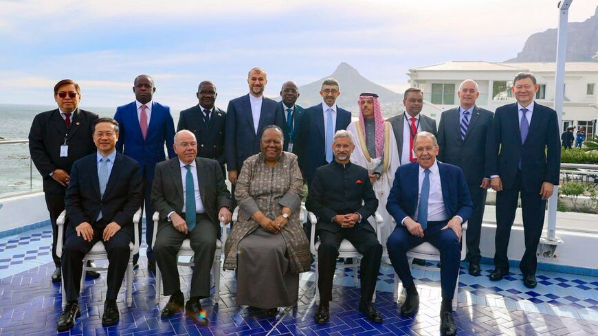Foreign ministers of BRICS nations pose for a family photo with representatives from Africa and the global South during a summit in Cape Town, South Africa, June 2, 2023. 