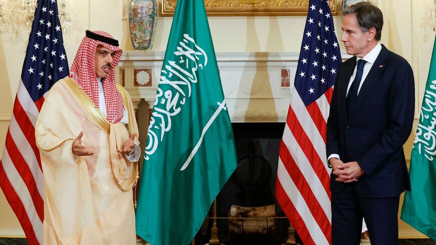 US Secretary of State Antony Blinken and Saudi Arabia's Foreign Minister Prince Faisal bin Farhan Al Saud.