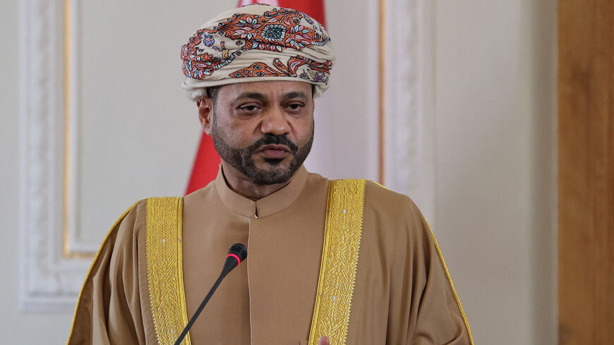Oman's Foreign Minister Sayyid Badr Albusaidi speaks during a press conference with his Iranian counterpart (unseen), Tehran, Iran, Nov. 19, 2022.