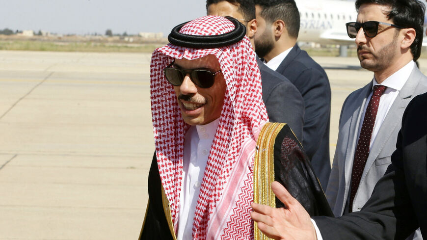Saudi Foreign Minister Faisal bin Farhan arrives at Damascus airport, on April 18, 2023. - Bin Farhan's is the first visit to Syria's capital by a Saudi official since the start of the country's civil war in 2011. (Photo by LOUAI BESHARA / AFP) (Photo by LOUAI BESHARA/AFP via Getty Images)