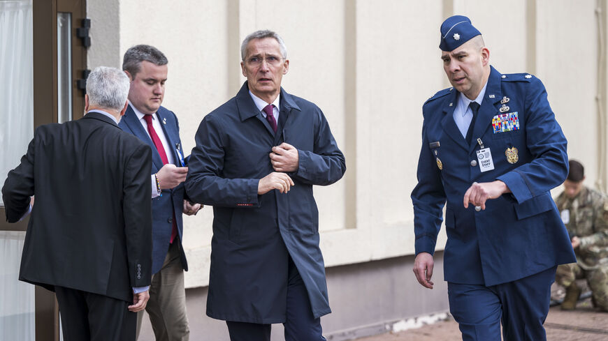 NATO Secretary General Jens Stoltenberg speaks to the media before a meeting of the Ukraine Defence Contact Group at Ramstein Air Base on April 21, 2023 in Ramstein-Miesenbach, Germany. The group, which coordinates international military support for Ukraine, is meeting as allied countries are struggling to deliver sufficient amounts of artillery rounds and other ammunition to the Ukrainian military. (Photo by Thomas Lohnes/Getty Images)