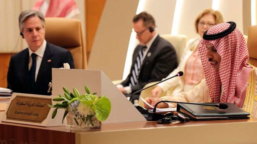 US Secretary of State Antony Blinken (L) attends a joint news conference with Saudi Foreign Minister Faisal Bin Farhan at the Intercontinental Hotel in Riyadh, Saudi Arabia, on June 8, 2023. 