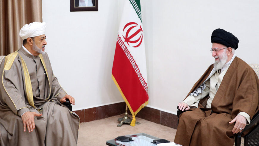 Omani Sultan Haitham bin Tariq Al Said (L) meets with Iran's Supreme Leader Ayatollah Ali Khamenei (R) in Tehran on May 29.