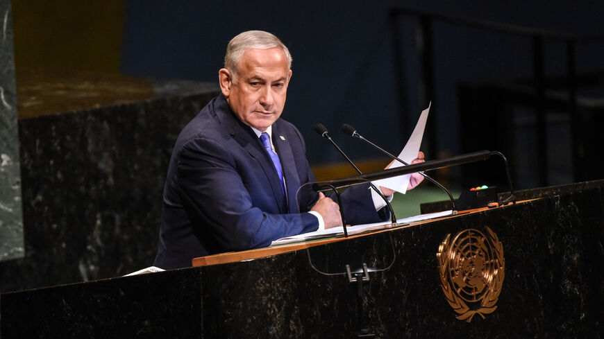 Israeli Prime Minister Benjamin Netanyahu delivers a speech during the UN General Assembly, New York, Sept. 27, 2018.