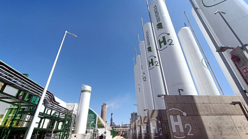 This picture taken on April 18, 2023 shows the Green Hydrogen Plant built by Spanish company Iberdrola in Puertollano.