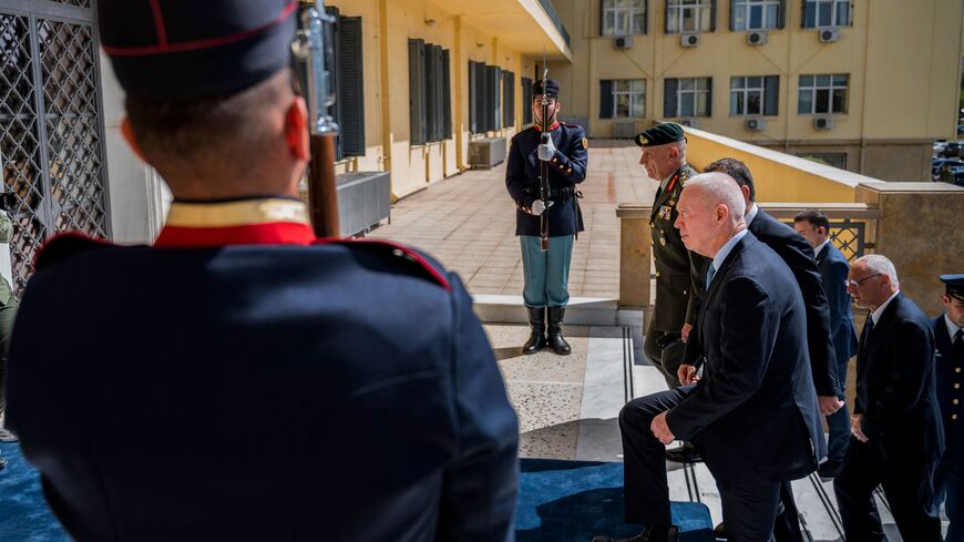Israel's Defence Minister Yoav Gallant (2ndR) reviews the Greek guard of honor prior his meeting with his Greek counterpart in Athens, on May 4, 2023. (Photo by Angelos Tzortzinis / AFP) (Photo by ANGELOS TZORTZINIS/AFP via Getty Images)
