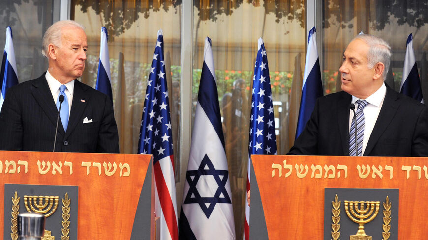In this handout image from the Israeli Government Press Office,US Vice President Joe Biden and Israeli Prime Minister Benjamin Netanyahu make statements to the press, Jerusalem, March 9, 2010.